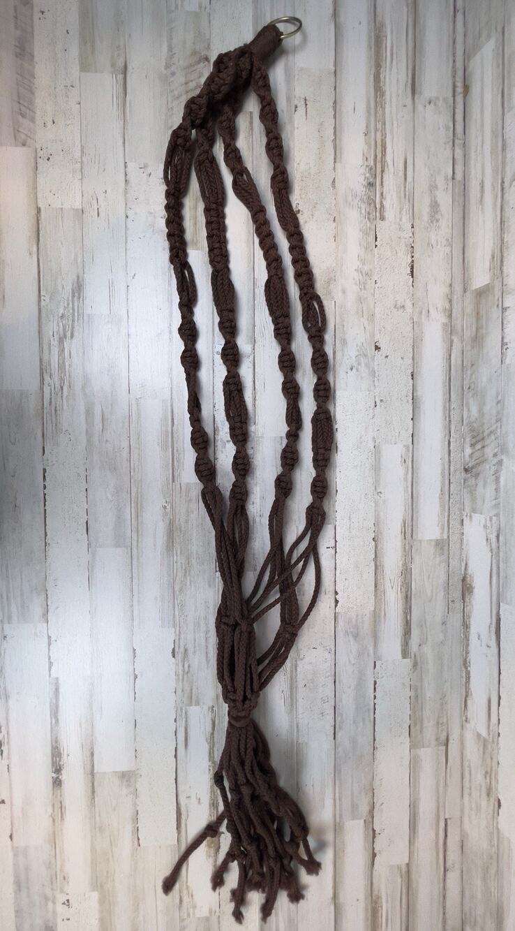 VTG 1970s Brown Macrame Plant Hanger 51” Handwoven Boho Hanging Planter Hold